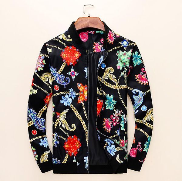 

2019 italian fas brand jacket casual windbreaker long sleeve cotton blend men's jackets male zipper pocket animal flower letter pattern, Black;brown