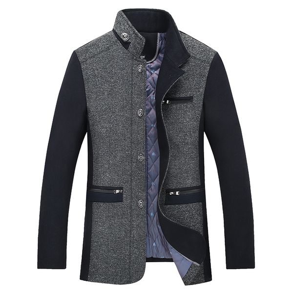 

nice men autumn winter stand collar wool coat men jacket business long thicken cotton woolen coat mens jackets trench, Black
