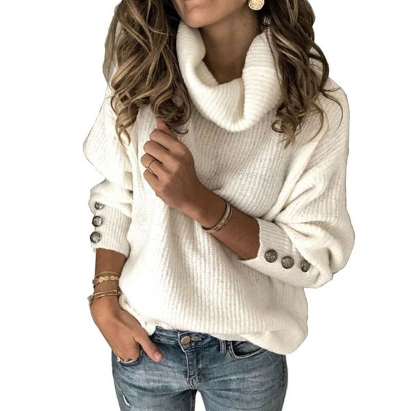 

women high neck sweater long sleeve pullover autumn winter swearters turtleneck solid knitted knitwear clothes 2020, White;black