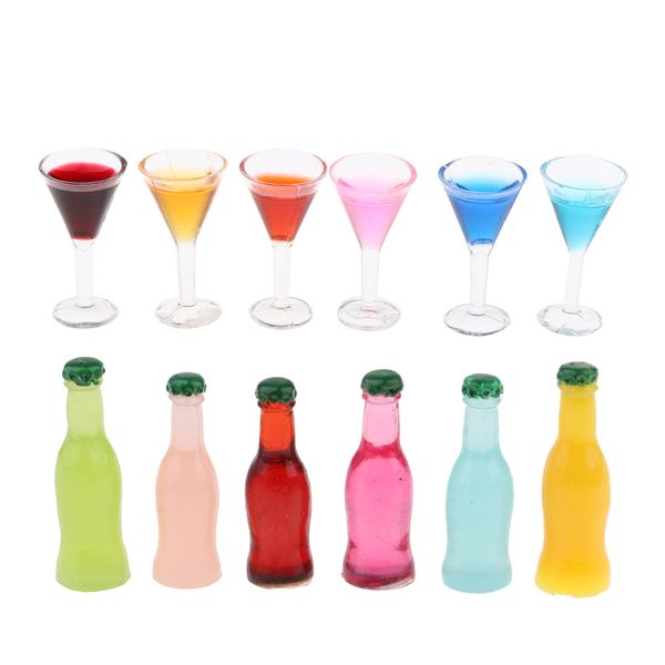 

1:12 dollhouse cocktail bottles with champagne glasses for kitchen table pub diy