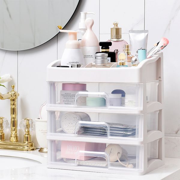

multi layer cosmetic drawer makeup organizer women jewelry container make up brush cotton swabs lipsticks tissue storage box