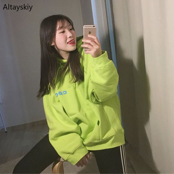 

толстовки женщин harajuku плюс velvet все матч буквенных печатных женщин кофта с длинным рукавом с капюшоном корейская дама пуловер, Black