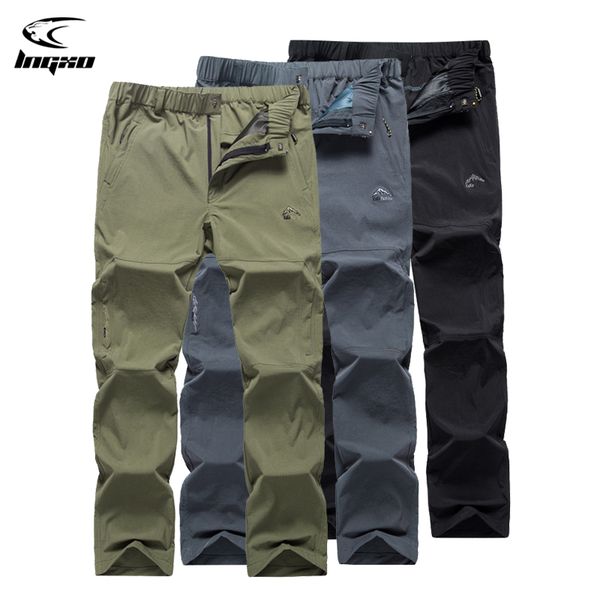 

lngxo trekking hiking pants men quick dry climbing camping hunting fishing outdoor pants men waterproof trousers nature hike, Black;green