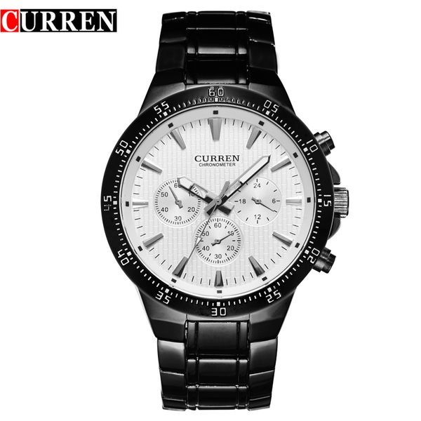 

curren fashion full steel quartz men watch analog sports male wristwatch classic black&white horloges mannens saat reloj hombre, Slivery;brown