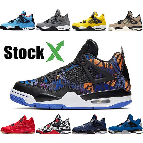 

stock x designer new arrival men trainer basketball shoes 4s fashion rush violet cool grey sport brand deep blue tattoo black cat sneakers