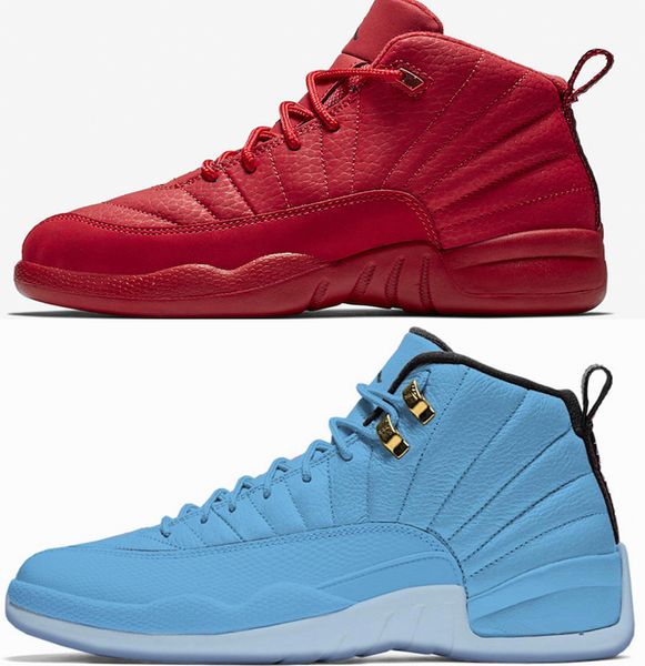 

mens 12s gym red basketball shoes university blue michigan bordeaux 12 navy bulls the master flu game taxi sports sneaker trainers size 7-13, White;red