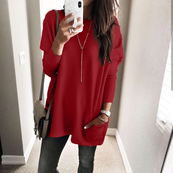 

women's sweaters women autumn winter loose solid o neck pockets long sleeve sweater female plus size casual european bottoming knitwear, White;black