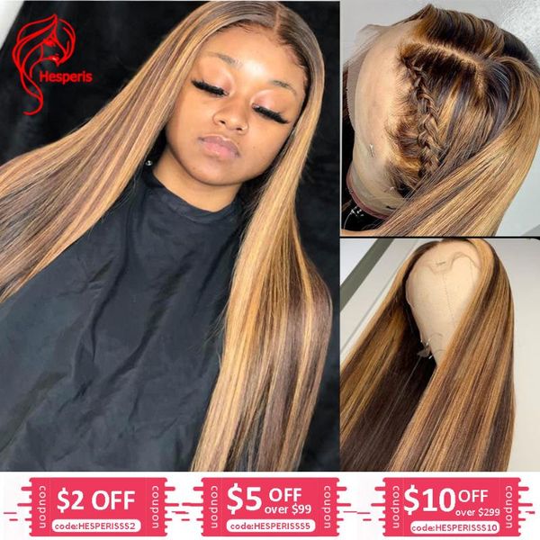 

hesperis 360 lace frontal wig pre plucked 13x6 lace front human hair wig brazilian remy straight colored blonde highlight wigs, Black;brown