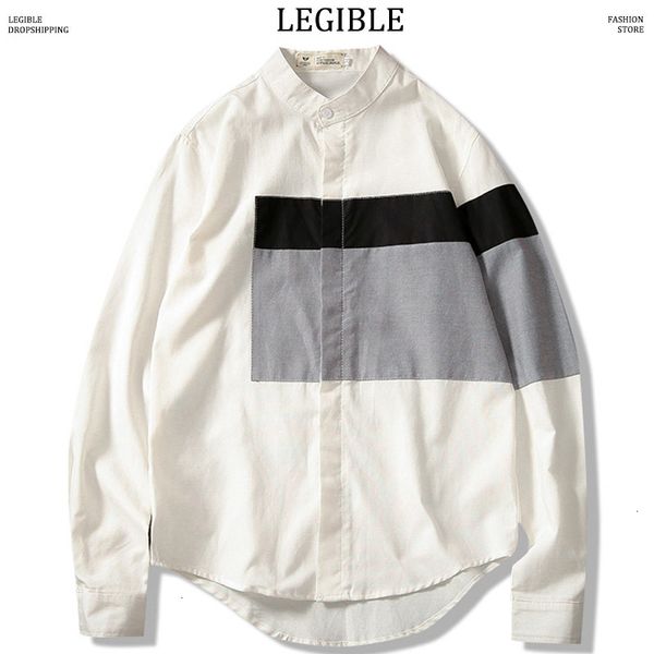 

leesbaar patchwork shirts mannen 2019 herfst casual japanse lange mouwen man harajuku mannen shirt plus size 5xl, White;black