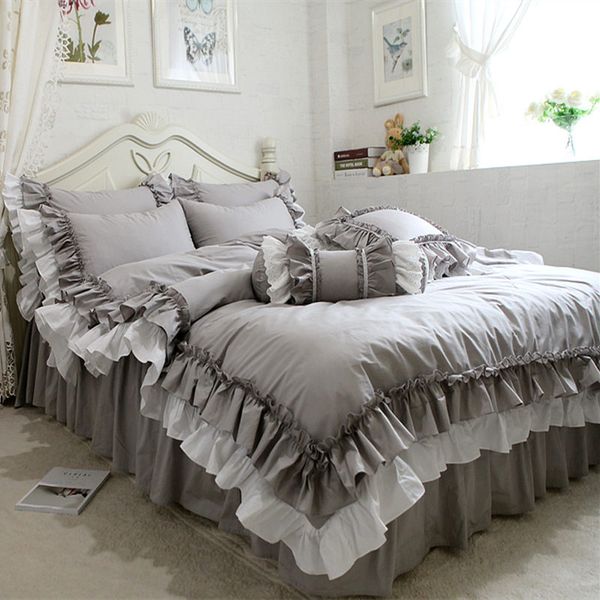 

new european double layers bedding set ruffle duvet cover bedding wrinkle bedspread bed sheet for wedding decorative bed clothes