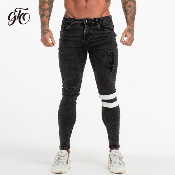

gingtto узкие джинсы для мужчин брюки тощий slim fit проблемный черный уличная мода удобные хип-хоп плюс размер супер спрей на zm52mx190904, Black