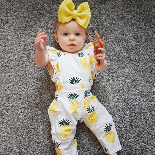 

arloneet baby girls clothes set summer fruit print jumpsuit wih headband girls sleeveless lovely casual print clothes set, White