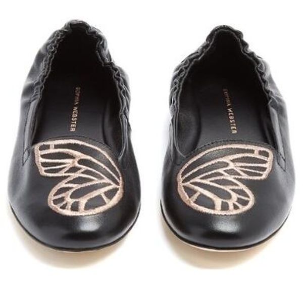 

sophia webster women's leather, butterfly embroidery decoration, flat shoes, size: 34-42,black