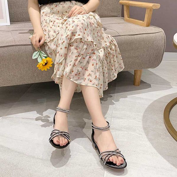 

pvc transparent low heel sandals women crystal narrow band ankle wrap sandals women shoes summer party sandlias de mujer, Black