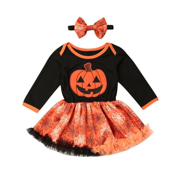 

halloween cute newborn baby girl pumpkin romper tutu dress headband halloween outfit girls clothing, Red;yellow