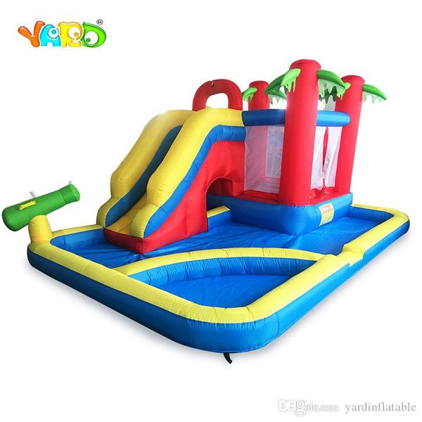 

yard summer residential inflatable water pool slide with water spray and blowers