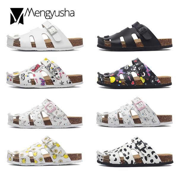 

hollow out cork sandals women lemon print beach sandalias cartoon flower flip flops female cover toe cork slippers size 45 c919, Black