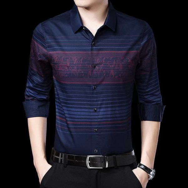 

browon 2020 spring men shirts fashion striped slim fit long sleeve men shirt polyester turn-down collar full shirt clothing, White;black
