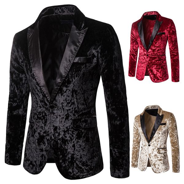 

men solid velvet blazer nightckub wedding party stage costume suit casual fashion male luxury single button blazers slim fit, White;black