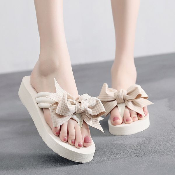

low flat shoes female butterfly-knot house slippers platform slides summer woman fashion rubber flip flops soft beach, Black