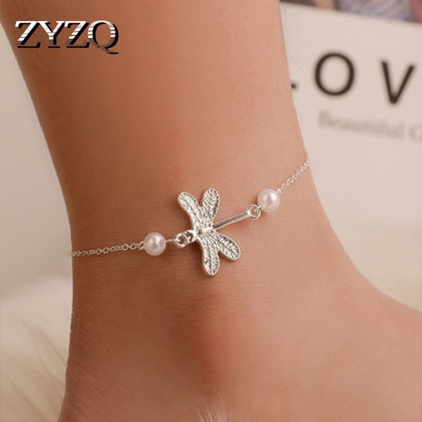 

zyzq exquisite silver plated anklets for women lovely gragonfly shaped chain anklets with simulated pearl, Red;blue