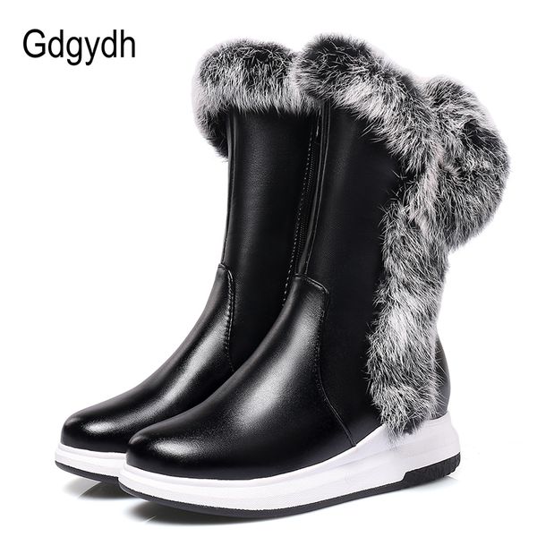 

gdgydh animal fur women snow boots flat heels 2019 new winter cotton shoes woman with zipper black white thick plush round toe