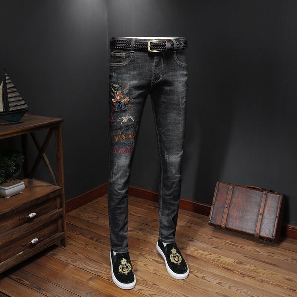 

2020 новый конструктор джинсы мужские дизайнерская старый изношенные гетры роскошные одежды тонкий локомотив мото байкер hip hop ripped узки, Blue