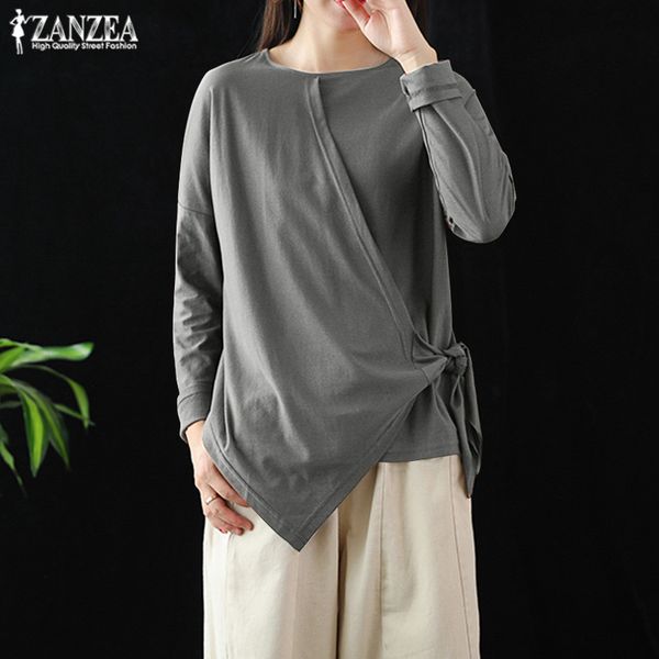 

women's blouses & shirts elegant asymmetrical blouse zanzea autumn 2021 casual long sleeve female lace up blusas plus size tunic 5xl, White