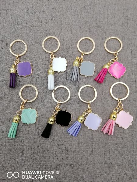 

trendy key chain keyring personalized monogrammed blank quatrefoil tassel keychain 3cm quatrefoil monogrammed suede tassel keychain a110402, Red;brown