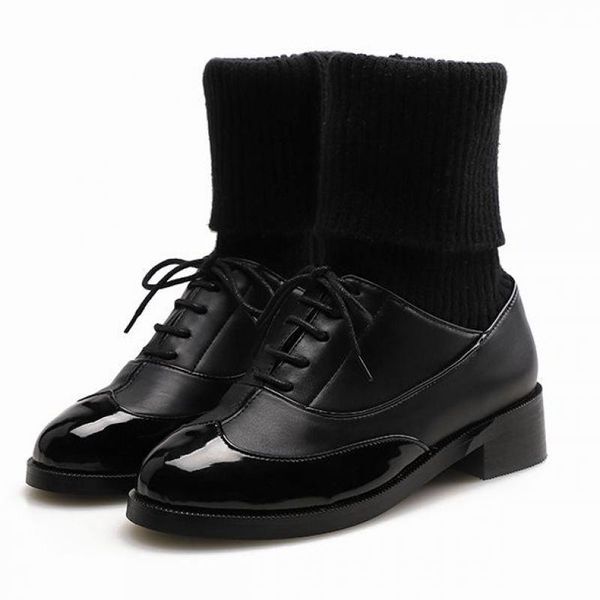 

women ankle boots winter warm riding equestr shoes fashion boots lady short punk motorcycle socks low heel shoes, Black