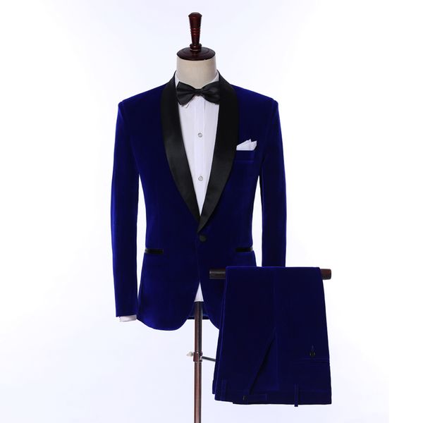 

2019 coat pant design royal blue velvet men suits custom made fashion terno slim fit groom tuxedo wedding men suits 2 piece set, White;black