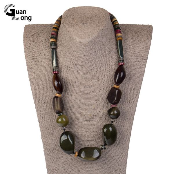 

guanlong natural stone statement/long necklace women beads custom necklace acrylic resin necklaces girls fashion vintage jewelry, Silver
