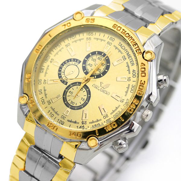 

gold men's watch fashion men's stainless steel watch casual quartz alloy new watches, Slivery;brown