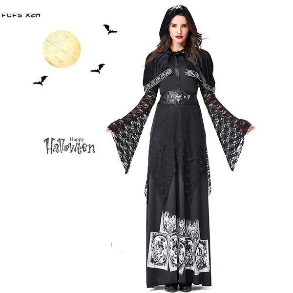 

woman skeleton sorceress scary cosplays female halloween gothic evil witch costumes carnival purim parade masquerade party dress, Black;red