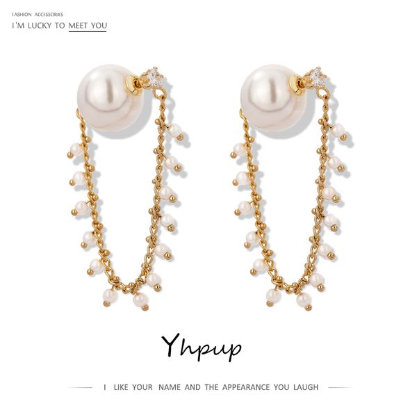 

yhpup korean simulated pearls hoop earrings for women delicate cubic zirconia earrings fashion geometric jewelry orecchini 2020, Golden;silver