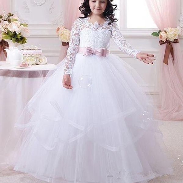 

elegant flower girl dresses for wedding lace long sleeve girls pageant dresses first communion dress little girls prom ball gown, Blue