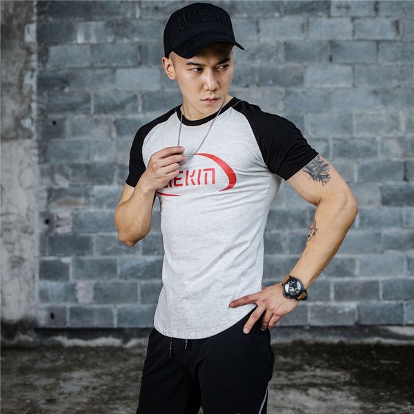 

2019 running shirt men short sleeve quick dry fitnes t-shirts sports slim fit tees homme gym tshirt sport t shirt men, Black;blue