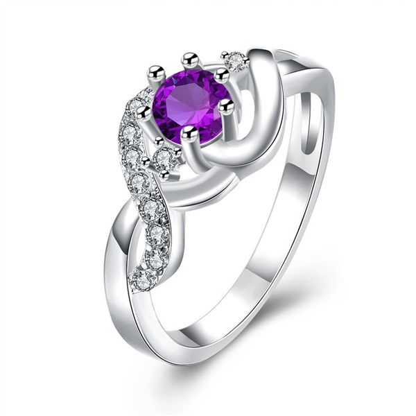 

epacket dhl plated sterling silver flower purple zircon ring dasr323 us size 8; women's 925 silver plate with side stones rings