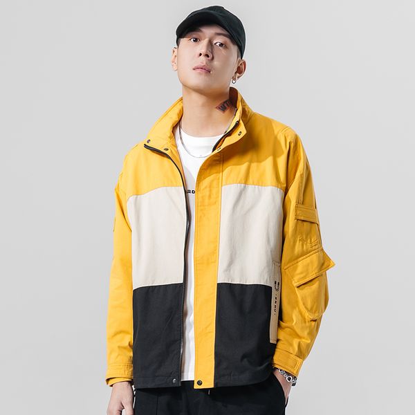 

jacket 2020 spring new male korean casual national tide ins net red tooling loose windbreaker hip hop yellow, Black;brown