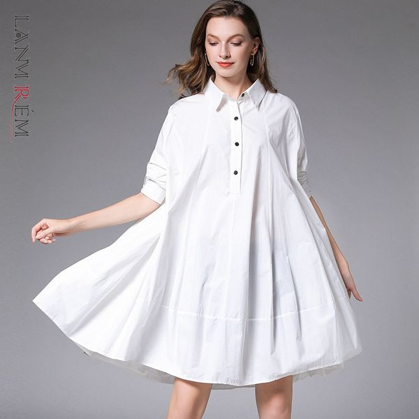 

lanmrem can ship casual plus size turn down collar cotton shirt style dresses for women loose long sleeve big size clothes yh846, Black;gray