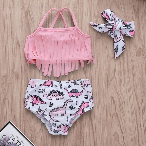 

summer baby girls bikini split swimsuit 2020 cartoon print tassel two piece sling tassel swimsuit kids clothing a429