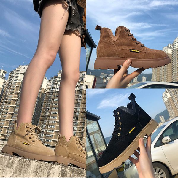 

2019 new style fashion pure color round toe lacing boots chunky heels vintage women boots zapatos de mujer #30, Black