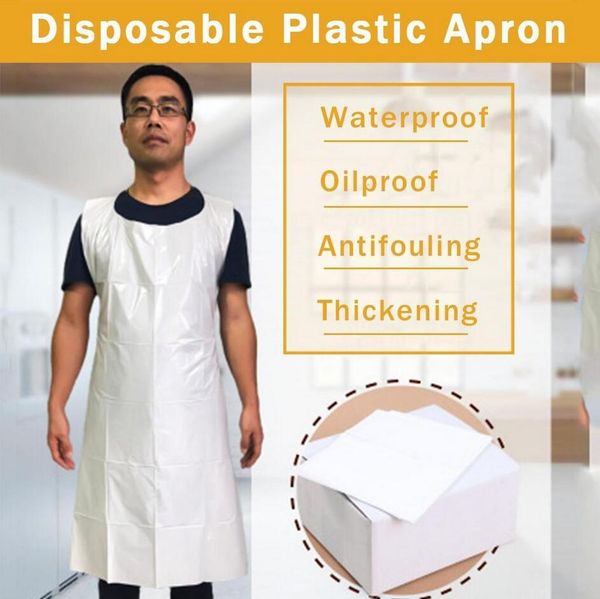 

100pcs/lot disposable white transparent aprons easy use cleaning salon kitchen pet aprons for women men kitchen cooking apron fy6112