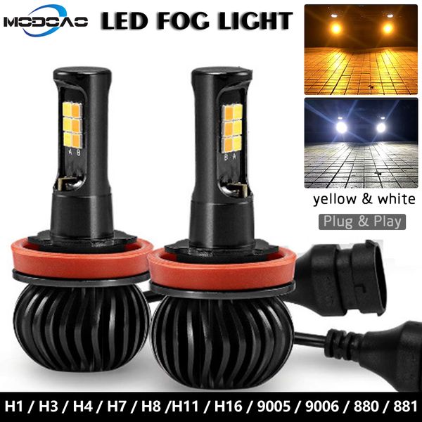 

2pcs 6000k car led headlight fog lamp h1 h3 h4 h7 h8 h11 9005 9006 880 881 yellow and white two-color alternating led bulbs