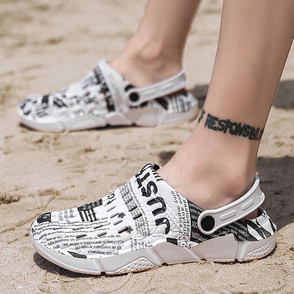 

men's sandals summer beach shoes flip flops slides slip on breathable sandals man shoes 2020 fashion, Black