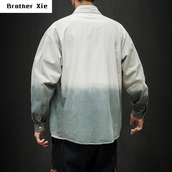 

autumn new tooling shirt men fashion tie dye printing casual shirt man streetwear wild loose long-sleeved large size -5xl, White;black