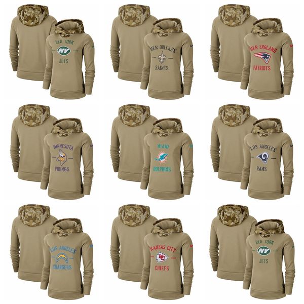 

women jets chief saintss patriot viking dolphin ram charger khaki 2019 salute to service therma pullover hoodie, Blue;black