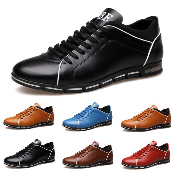 

дешевые мужчины случайные кожаные ботинки черный красный каштан светло-синий моды мужские кроссовки плоский обуви на открытом воздухе ходьба, Black