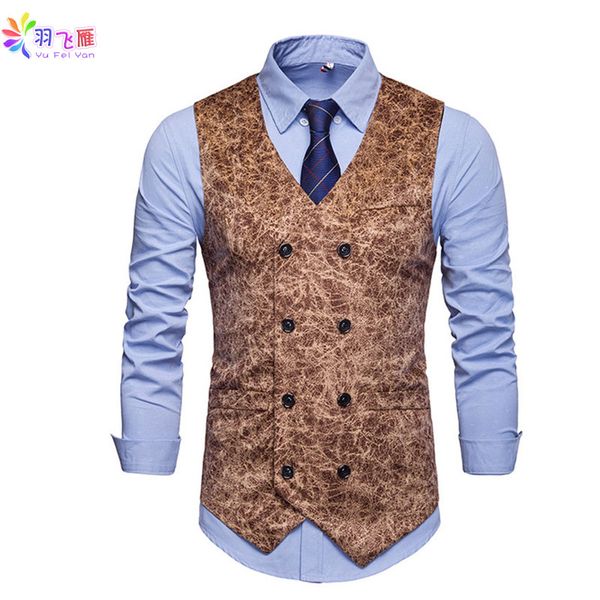 

brand yufeiyan casual vest suit men leopard print night club party vest khaki double breasted wedding slim fit men suit, Black;white