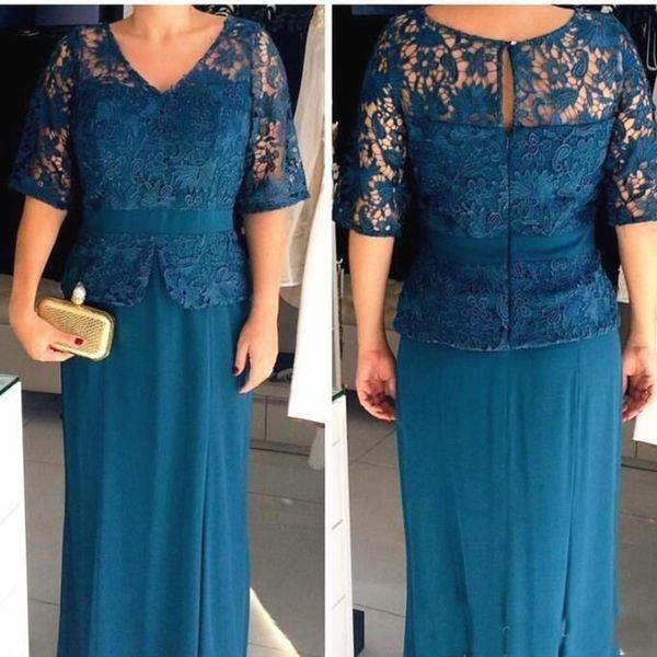 

2019 Plus Size Mother of the Bride Dresses V Neck Half Sleeves Lace Top Sheath Evening Gowns Cheap Prom Dresses